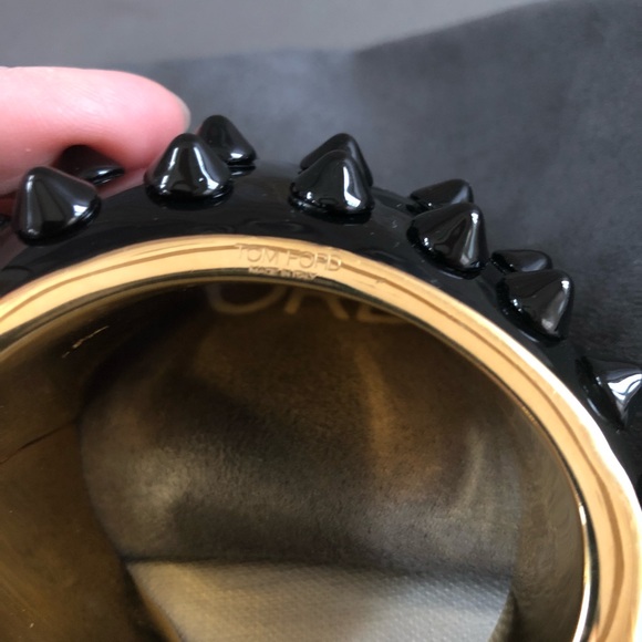 Tom Ford Enamel Gold Black Spike Cuff Bangle - Picture 6 of 8